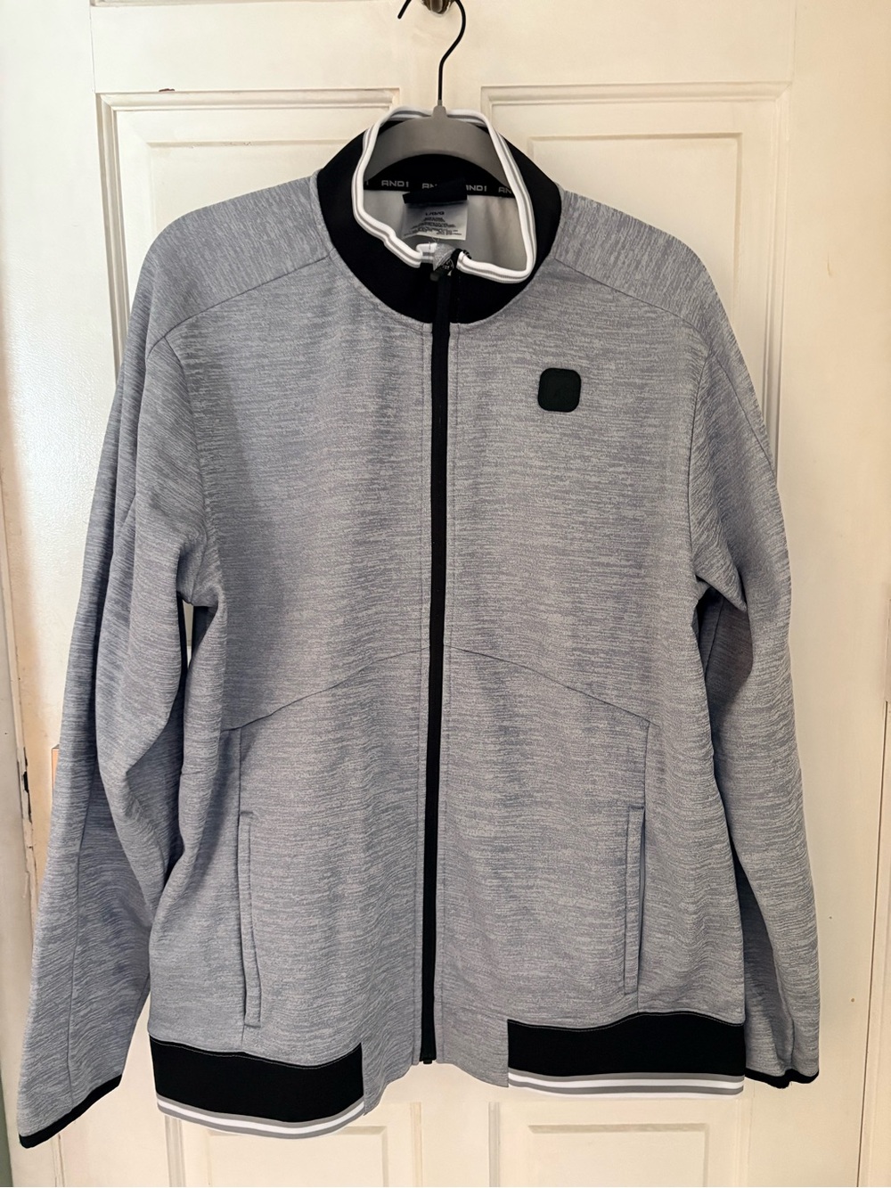 AND1 Men's Light Gray Full-Zip Jacket with Black Trim